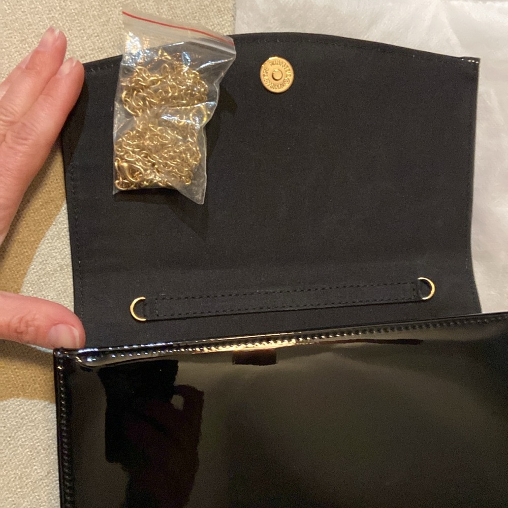 NEW in package black patent evening bag by Charming Tailor. Chain length 48" - Picture 3 of 7